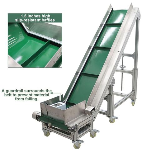 TECHTONGDA Climbing Conveyor Electric PVC Belt Conveyor Adjustable Height Adjustable Speed Aluminum Alloy Frames with 1.5Inch Baffles Load 88LBS Green 15.7 inch Wide Belt in Kuwait