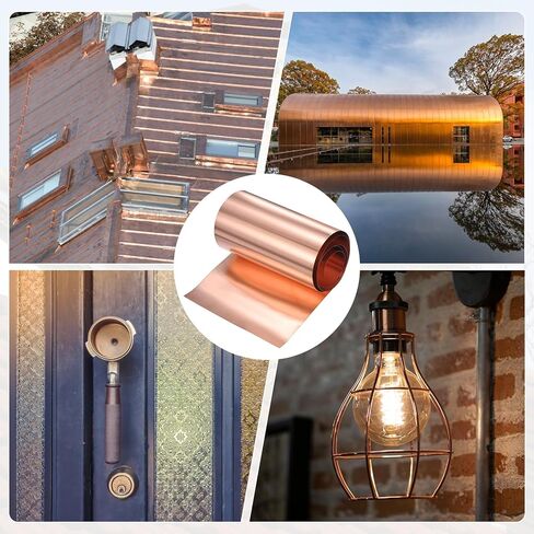 M METERXITY Copper Sheet Roll, 6in x 5ft x 0.002in (WxLxT) 99.9% Pure Copper Flashing Strip with Gloves for DIY Projects/Roofing/House Repair, Metal Foil Plate [1524x152x0.05mm] in Saudi Arabia