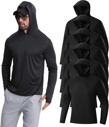 Men's Fishing Hoodie Shirts 4 Pack/5 Pack Sun Protection UPF 50+ Running Swimming Rash Guard Shirt in Saudi Arabia
