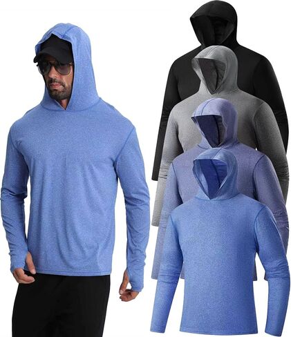 Men's Fishing Hoodie Shirts 4 Pack/5 Pack Sun Protection UPF 50+ Running Swimming Rash Guard Shirt in Saudi Arabia