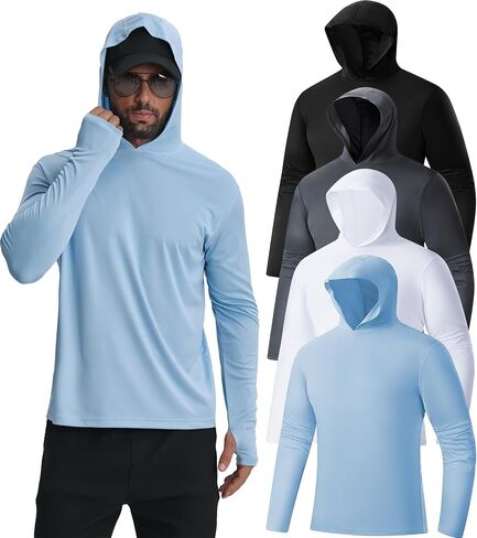 Men's Fishing Hoodie Shirts 4 Pack/5 Pack Sun Protection UPF 50+ Running Swimming Rash Guard Shirt in Saudi Arabia