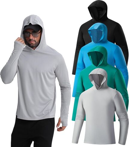 Men's Fishing Hoodie Shirts 4 Pack/5 Pack Sun Protection UPF 50+ Running Swimming Rash Guard Shirt in Saudi Arabia