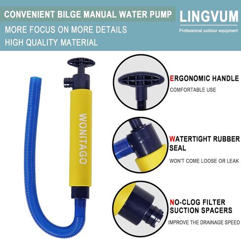 LINGVUM Manual Bilge Pump for Kayak, Canoe and Boat, 17" Portable Siphon Hand Water Pump for Kayaks with Reversible Hose, Yellow in Saudi Arabia