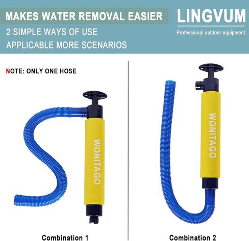 LINGVUM Manual Bilge Pump for Kayak, Canoe and Boat, 17" Portable Siphon Hand Water Pump for Kayaks with Reversible Hose, Yellow in Saudi Arabia