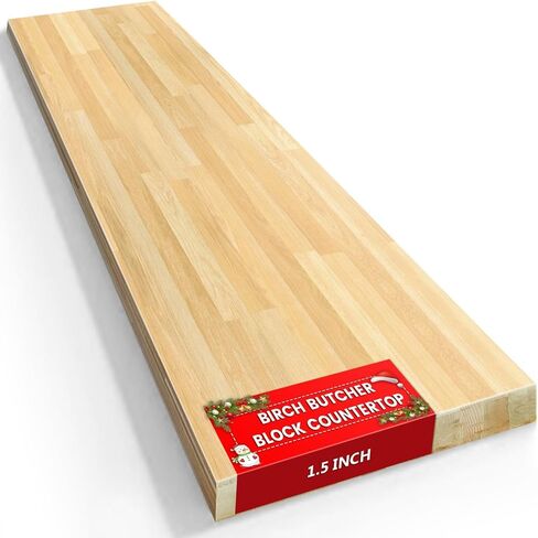 Butcher Block Countertop, Solid Wood Table Top - 6ft Unfinished Birch Work Bench Top Cut to Size for DIY Desktop/Washer Counter/Office Desk/Kitchen Island/Living and Dining Room Tables 72x25x1.5in in Saudi Arabia