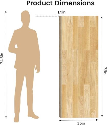 Butcher Block Countertop, Solid Wood Table Top - 6ft Unfinished Birch Work Bench Top Cut to Size for DIY Desktop/Washer Counter/Office Desk/Kitchen Island/Living and Dining Room Tables 72x25x1.5in in Saudi Arabia