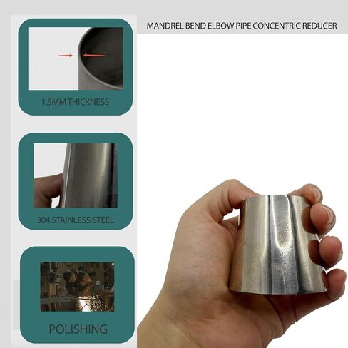 Chrome Silver SS304 Stainless Steel Adapter Connector Mandrel Exhaust Bend Elbow Pipe Concentric Reducer for Car Industrial Piping 2pcs (1.5 inch to 2 inch OD) in Kuwait