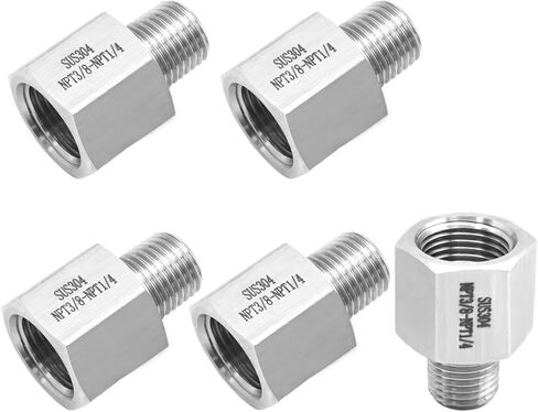 DUZFOREI 5Pcs Forged Reducer Adapter Fittings, 1/4-Inch Male Pipe x 3/8-Inch Female Pipe, 304 Stainless Steel Reducing Pipe Fittings, Suitable for Air Gas Oil Fuel Refrigeration Instrumentation in Kuwait