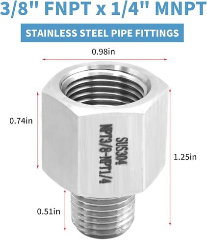 DUZFOREI 5Pcs Forged Reducer Adapter Fittings, 1/4-Inch Male Pipe x 3/8-Inch Female Pipe, 304 Stainless Steel Reducing Pipe Fittings, Suitable for Air Gas Oil Fuel Refrigeration Instrumentation in Kuwait