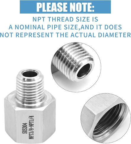 DUZFOREI 5Pcs Forged Reducer Adapter Fittings, 1/4-Inch Male Pipe x 3/8-Inch Female Pipe, 304 Stainless Steel Reducing Pipe Fittings, Suitable for Air Gas Oil Fuel Refrigeration Instrumentation in Kuwait