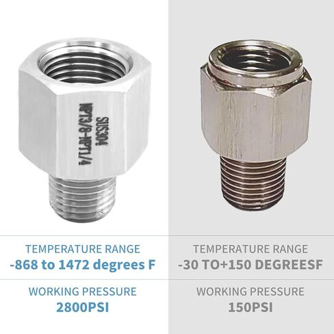 DUZFOREI 5Pcs Forged Reducer Adapter Fittings, 1/4-Inch Male Pipe x 3/8-Inch Female Pipe, 304 Stainless Steel Reducing Pipe Fittings, Suitable for Air Gas Oil Fuel Refrigeration Instrumentation in Kuwait