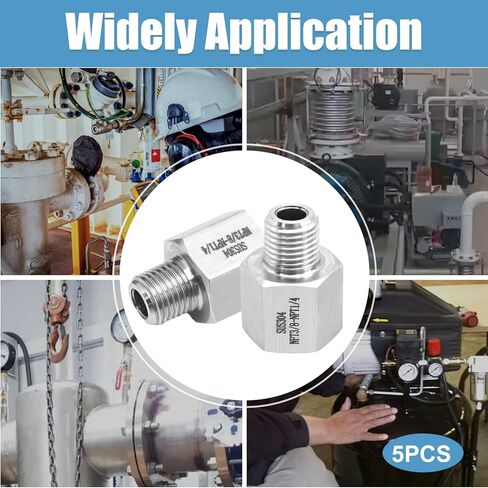 DUZFOREI 5Pcs Forged Reducer Adapter Fittings, 1/4-Inch Male Pipe x 3/8-Inch Female Pipe, 304 Stainless Steel Reducing Pipe Fittings, Suitable for Air Gas Oil Fuel Refrigeration Instrumentation in Kuwait