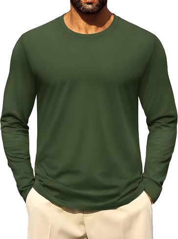 Cotrasen Mens Long Sleeve Tee Shirts Cotton Crew Neck Moisture Wicking Soft Casual Basic T-Shirts in Saudi Arabia