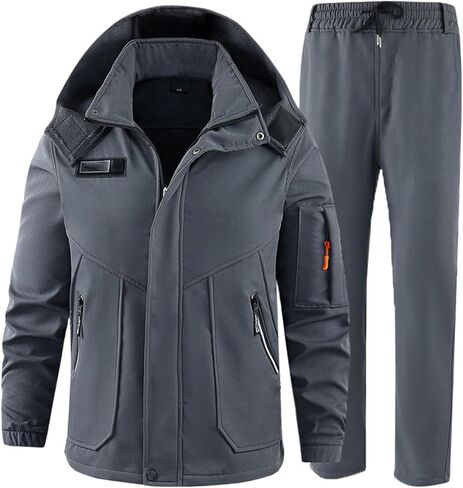 Men's Winter Outdoor Riding Suit Hooded Padded Jacket And Pants Two Piece Windproof Mountaineering Outfit in Saudi Arabia