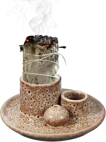 uxcell Incense Burner, 4 in 1 Ceramic Incense Holder Santo Holder Ash Catcher & Candle Holder Decorative Bowl for Meditation Stick Aromatherapy Yoga, White in Saudi Arabia