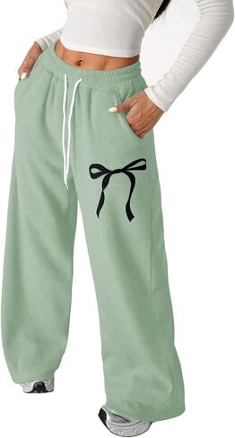Girl's Bowknot Baggy Sweatpants Cute Oversized Wide Leg Athletic Jogger Sweatpants with Pockets Preppy Clothes in Saudi Arabia