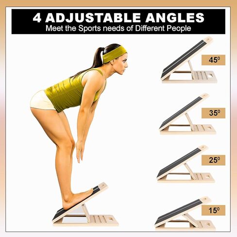 UKRFIT Adjustable Wooden Slant Board – Foldable, Non-Slip Calf Stretch & Balance Trainer with 5 Resistance Bands, Height-Adjustable Incline Board for Home Gym, Supports up to 110 kg in Kuwait