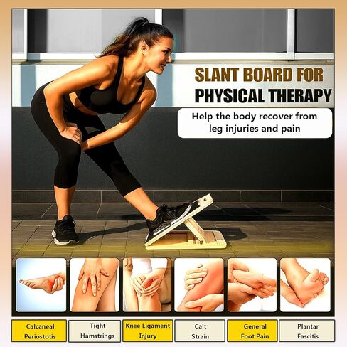 UKRFIT Adjustable Wooden Slant Board – Foldable, Non-Slip Calf Stretch & Balance Trainer with 5 Resistance Bands, Height-Adjustable Incline Board for Home Gym, Supports up to 110 kg in Kuwait