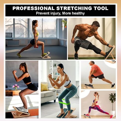 UKRFIT Adjustable Wooden Slant Board – Foldable, Non-Slip Calf Stretch & Balance Trainer with 5 Resistance Bands, Height-Adjustable Incline Board for Home Gym, Supports up to 110 kg in Kuwait