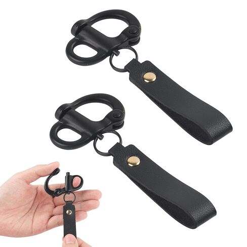 MetaVion SCBA Mask Quick Release Shackle, Black, Firefighter Accessory, 2 Pack- Marine Grade 316 Steel Snap Shackle with Leather Handle, Secure for Firefighter Gear in Saudi Arabia