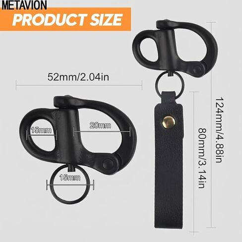MetaVion SCBA Mask Quick Release Shackle, Black, Firefighter Accessory, 2 Pack- Marine Grade 316 Steel Snap Shackle with Leather Handle, Secure for Firefighter Gear in Saudi Arabia