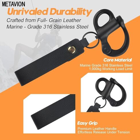 MetaVion SCBA Mask Quick Release Shackle, Black, Firefighter Accessory, 2 Pack- Marine Grade 316 Steel Snap Shackle with Leather Handle, Secure for Firefighter Gear in Saudi Arabia