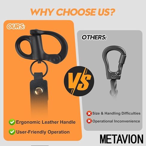 MetaVion SCBA Mask Quick Release Shackle, Black, Firefighter Accessory, 2 Pack- Marine Grade 316 Steel Snap Shackle with Leather Handle, Secure for Firefighter Gear in Saudi Arabia