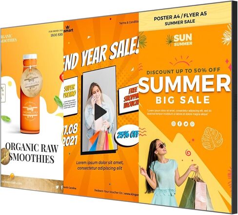 شاشة عرض اللافتات الرقمية Canlarriz مقاس 55 بوصة، لوحة قائمة رقمية للمطاعم والمتاجر، شاشة إعلانية 1000 شمعة في المتر المربع، سطوع فائق 4K UHD، محرر محتوى ويب مجاني Android 4GB + 32GB in Kuwait