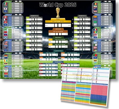 ملصق قماشي لسجل بطولة كأس العالم مقاس 22.3 بوصة * 33.11 بوصة + جهاز تتبع مرحلة المجموعات مقاس 23.39 بوصة * 16.54 بوصة وملصق ورقي لطاولة معلومات اللعبة الكاملة - يجب اقتناؤه لعشاق كرة القدم ومشجعي كرة القدم والمنزل والمكتب والبار، ضروري لحفلة مشاهدة كرة ال in Kuwait
