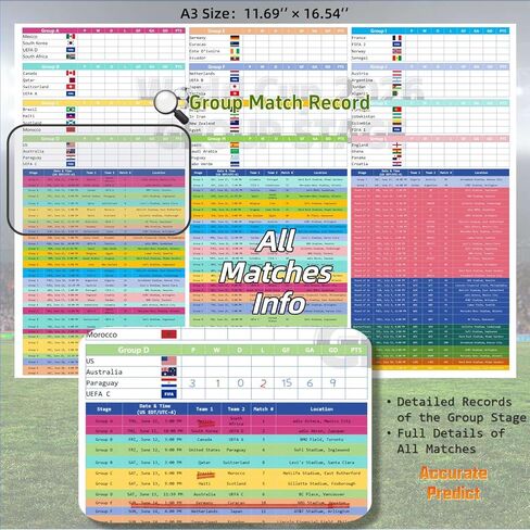 ملصق قماشي لسجل بطولة كأس العالم مقاس 22.3 بوصة * 33.11 بوصة + جهاز تتبع مرحلة المجموعات مقاس 23.39 بوصة * 16.54 بوصة وملصق ورقي لطاولة معلومات اللعبة الكاملة - يجب اقتناؤه لعشاق كرة القدم ومشجعي كرة القدم والمنزل والمكتب والبار، ضروري لحفلة مشاهدة كرة ال in Kuwait