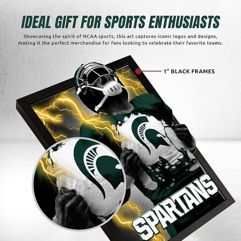 لوحة فنية جدارية مطبوعة بإطار ثلاثي الأبعاد من MSU Spartans | 14 × 18 صورة I Cool ملصقات عدسية من الرابطة الوطنية لرياضة الجامعات (NCAA) | سلع كرة القدم، صور جاهزة للتعليق، أعمال فنية لغرفة الألعاب وهدايا ديكور كهف للرجال للرجال والنساء in Kuwait