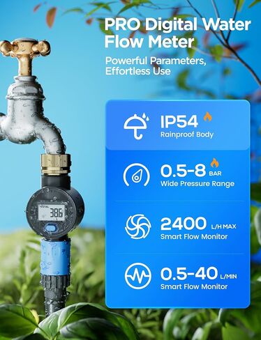 Water Flow Meter with Brass Inlet, Measuring Gallon/Liter Consumption and Flow Rate for Outdoor Garden Hose Watering, RV Essentials Water Tank Filling, Sprinkler and Nozzle Sprayer (1 Pack) in Saudi Arabia