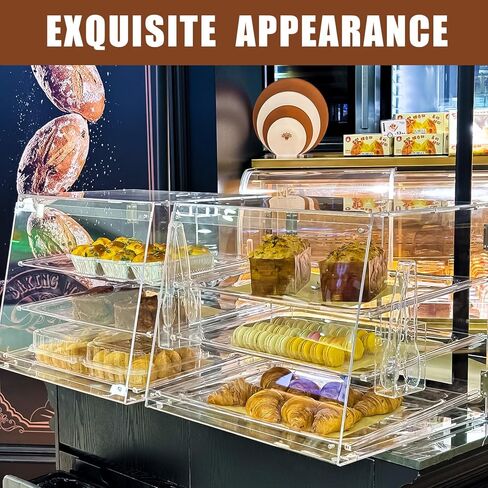 علبة عرض مخبوزات مكونة من 3 صواني بأبواب خلفية، مقاس 20.9 × 17.3 × 16.7 بوصة، وخزانة شفافة توضع على سطح الطاولة للمعجنات والحلويات in Kuwait