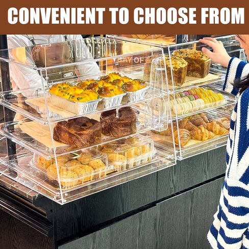 علبة عرض مخبوزات مكونة من 3 صواني بأبواب خلفية، مقاس 20.9 × 17.3 × 16.7 بوصة، وخزانة شفافة توضع على سطح الطاولة للمعجنات والحلويات in Kuwait