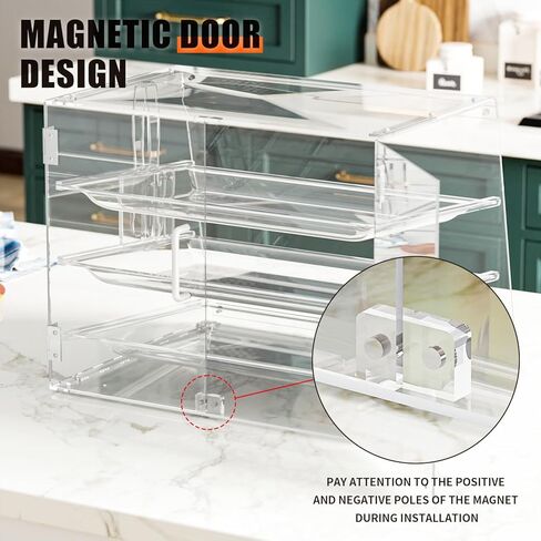 علبة عرض مخبوزات مكونة من 3 صواني بأبواب خلفية، مقاس 20.9 × 17.3 × 16.7 بوصة، وخزانة شفافة توضع على سطح الطاولة للمعجنات والحلويات in Kuwait