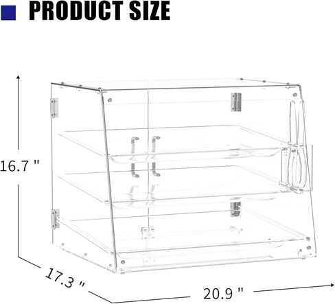 علبة عرض مخبوزات مكونة من 3 صواني بأبواب خلفية، مقاس 20.9 × 17.3 × 16.7 بوصة، وخزانة شفافة توضع على سطح الطاولة للمعجنات والحلويات in Kuwait