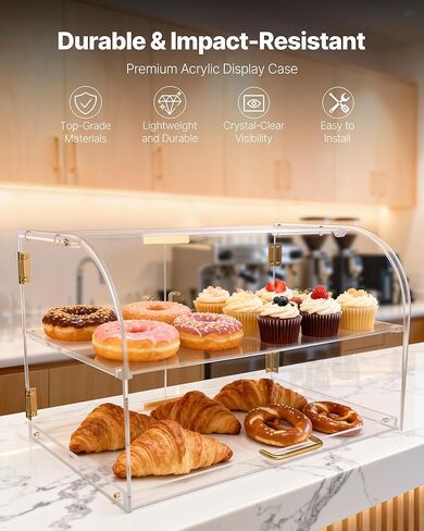 VEVOR Bakery Display Case, 2-Tier Commercial Countertop Pastry Display Case, Clear Acrylic Bread Box for Kitchen, Party Cake Cabinet with Magnetic Rear Door for Cookie Dessert Donut, 22" x 14" x 14" in Saudi Arabia