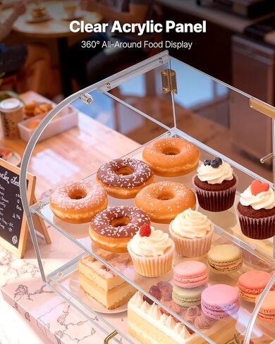 VEVOR Bakery Display Case, 2-Tier Commercial Countertop Pastry Display Case, Clear Acrylic Bread Box for Kitchen, Party Cake Cabinet with Magnetic Rear Door for Cookie Dessert Donut, 22" x 14" x 14" in Saudi Arabia