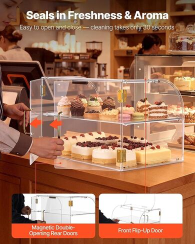 VEVOR Bakery Display Case, 2-Tier Commercial Countertop Pastry Display Case, Clear Acrylic Bread Box for Kitchen, Party Cake Cabinet with Magnetic Rear Door for Cookie Dessert Donut, 22" x 14" x 14" in Saudi Arabia