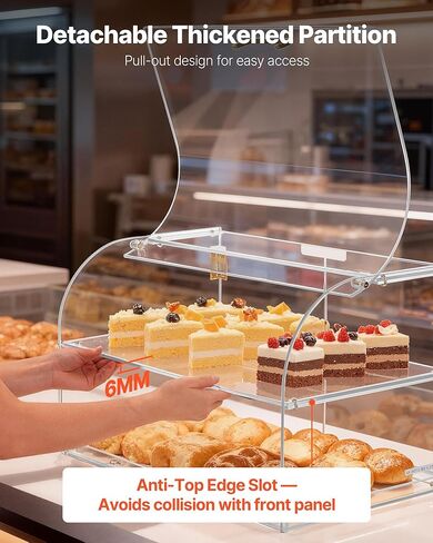 VEVOR Bakery Display Case, 2-Tier Commercial Countertop Pastry Display Case, Clear Acrylic Bread Box for Kitchen, Party Cake Cabinet with Magnetic Rear Door for Cookie Dessert Donut, 22" x 14" x 14" in Saudi Arabia