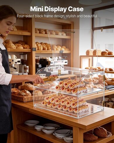 VEVOR Bakery Display Case, 2-Tier Commercial Countertop Pastry Display Case, Clear Acrylic Bread Box for Kitchen, Party Cake Cabinet with Magnetic Rear Door for Cookie Dessert Donut, 22" x 14" x 14" in Saudi Arabia