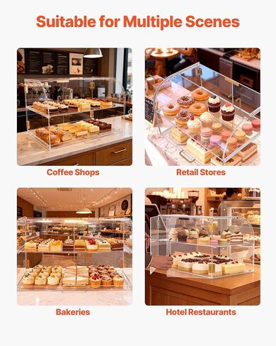 VEVOR Bakery Display Case, 2-Tier Commercial Countertop Pastry Display Case, Clear Acrylic Bread Box for Kitchen, Party Cake Cabinet with Magnetic Rear Door for Cookie Dessert Donut, 22" x 14" x 14" in Saudi Arabia