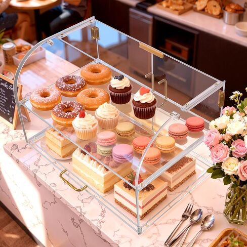 VEVOR Bakery Display Case, 2-Tier Commercial Countertop Pastry Display Case, Clear Acrylic Bread Box for Kitchen, Party Cake Cabinet with Magnetic Rear Door for Cookie Dessert Donut, 22" x 14" x 14" in Saudi Arabia