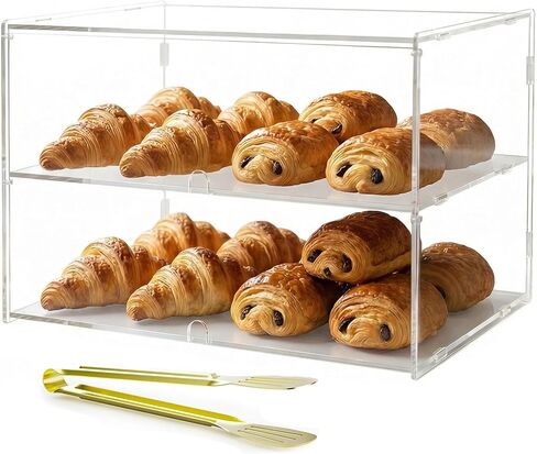 Acryvic 2-Tiers Bakery Display Case for Commercial Countertop, 18.9" x 9.5" x 11.8" Acrylic Pastry Display Case Storage Box for Dessert Donut Bread Cake Cupcake Bagels Cookie in Saudi Arabia