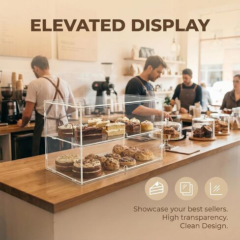 Acryvic 2-Tiers Bakery Display Case for Commercial Countertop, 18.9" x 9.5" x 11.8" Acrylic Pastry Display Case Storage Box for Dessert Donut Bread Cake Cupcake Bagels Cookie in Saudi Arabia