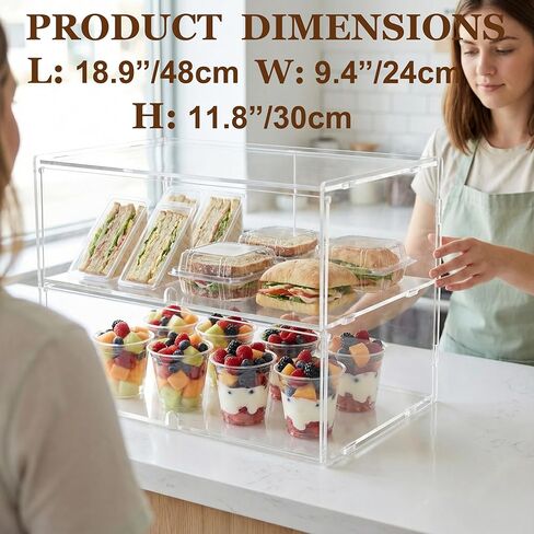 Acryvic 2-Tiers Bakery Display Case for Commercial Countertop, 18.9" x 9.5" x 11.8" Acrylic Pastry Display Case Storage Box for Dessert Donut Bread Cake Cupcake Bagels Cookie in Saudi Arabia