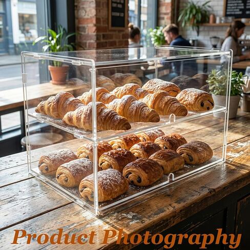 Acryvic 2-Tiers Bakery Display Case for Commercial Countertop, 18.9" x 9.5" x 11.8" Acrylic Pastry Display Case Storage Box for Dessert Donut Bread Cake Cupcake Bagels Cookie in Saudi Arabia