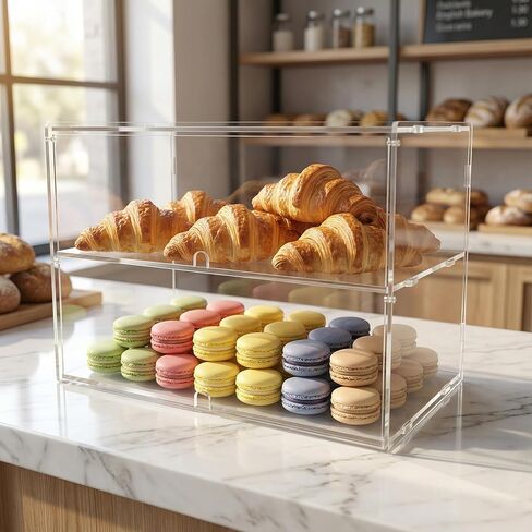 Acryvic 2-Tiers Bakery Display Case for Commercial Countertop, 18.9" x 9.5" x 11.8" Acrylic Pastry Display Case Storage Box for Dessert Donut Bread Cake Cupcake Bagels Cookie in Saudi Arabia