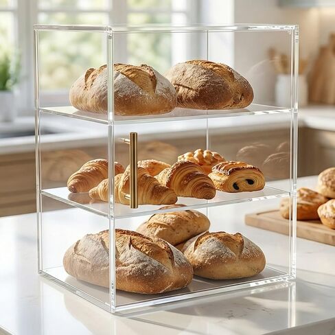 Large Transparent Bread Box, 3-Tier Food Storage Container for Countertop&Kitchen - Perfect for Bread, Bagels, Muffins, Keeping Fresh & Organized in Saudi Arabia