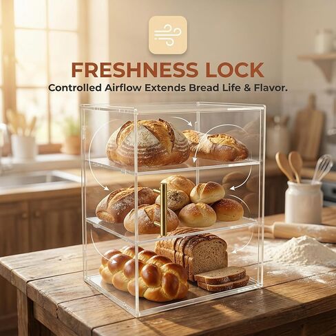Large Transparent Bread Box, 3-Tier Food Storage Container for Countertop&Kitchen - Perfect for Bread, Bagels, Muffins, Keeping Fresh & Organized in Saudi Arabia